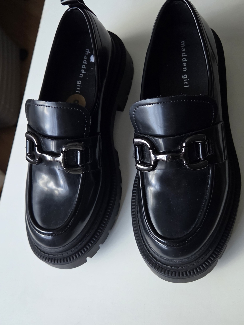 Madden Girl Ashlee Chunky Platform Loafers - Black, Size 8